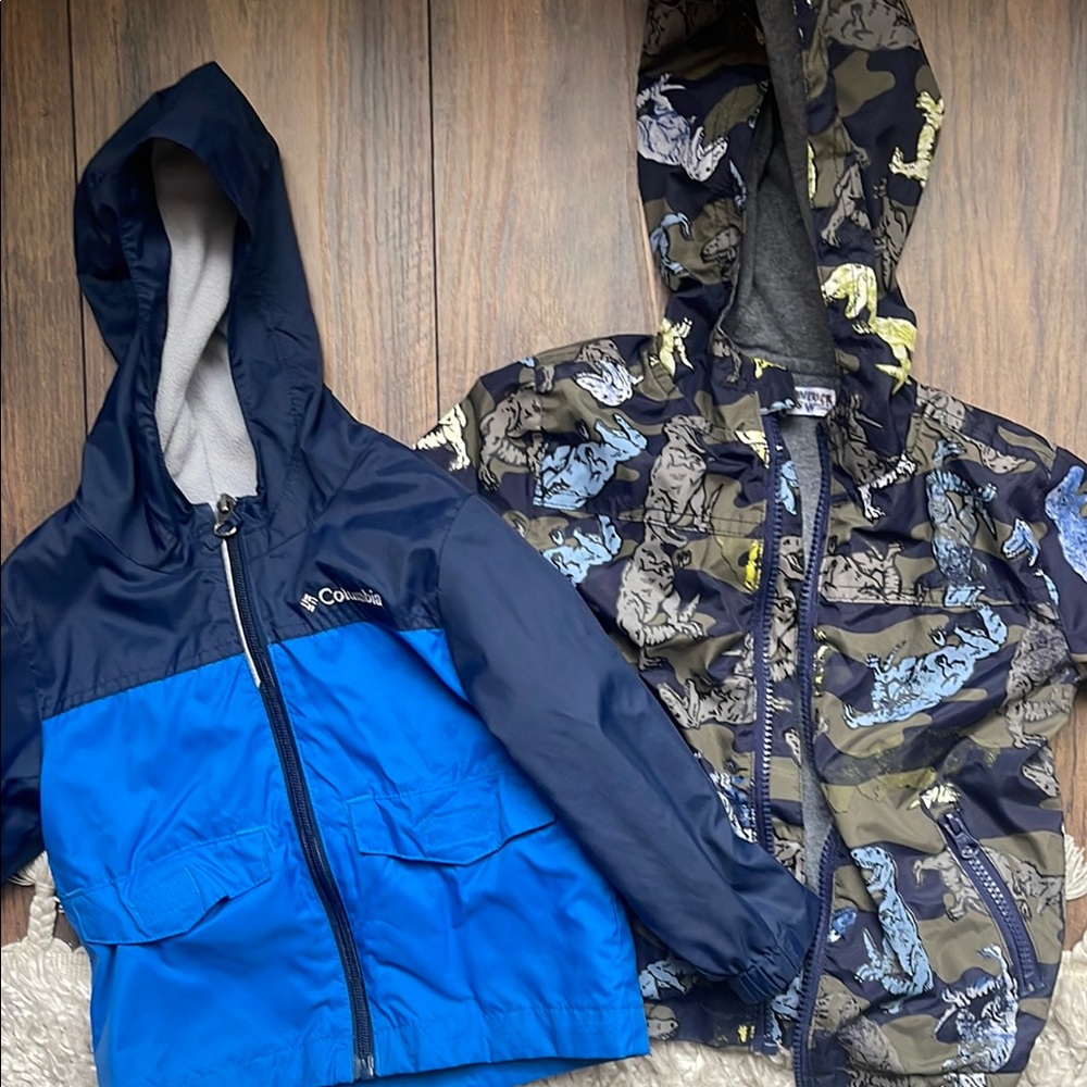 Columbia Blue and Camouflage fleece lined rain jackets
